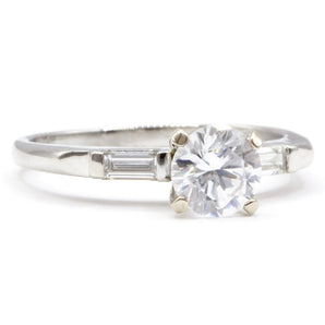 Round And Baguette Cut Diamond Engagement Ring PLAT