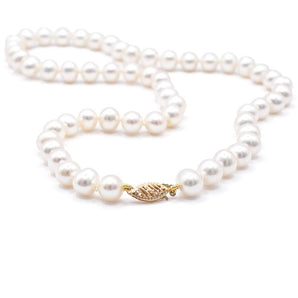 White Freshwater Pearl Necklace 8-9mm 14K Yellow Gold
