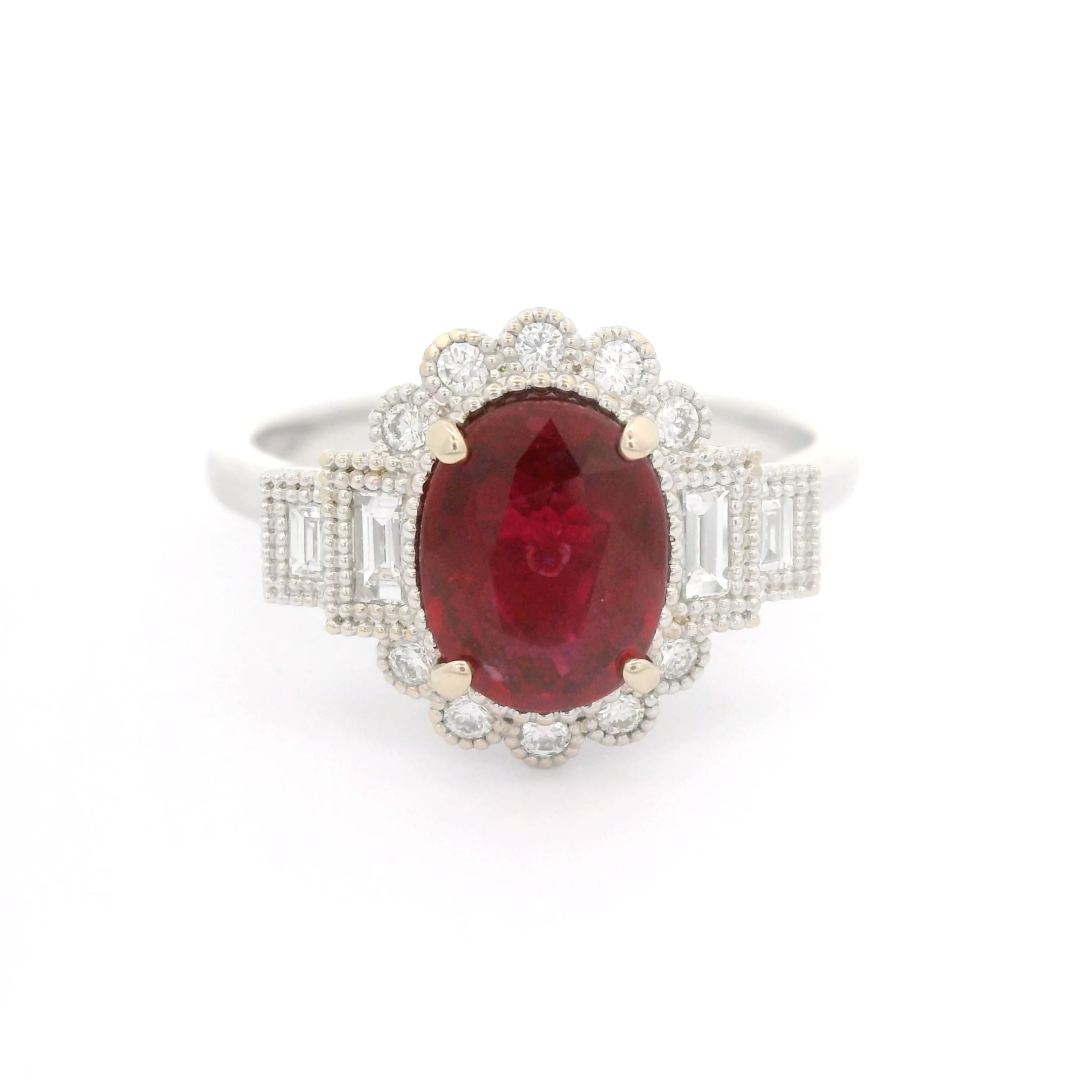 Art Deco Ruby and Diamond Ring 18KW