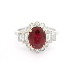 Art Deco Ruby and Diamond Ring 18K White Gold