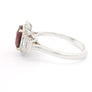 Art Deco Ruby and Diamond Ring 18K White Gold