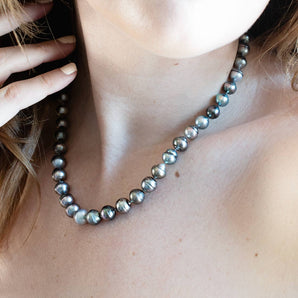 8-10mm Baroque Tahitian Pearls Strand Necklace Sterling Silver