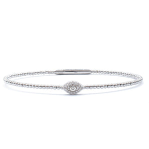 Diamond Eye Beaded Bangle Bracelet 14K White Gold