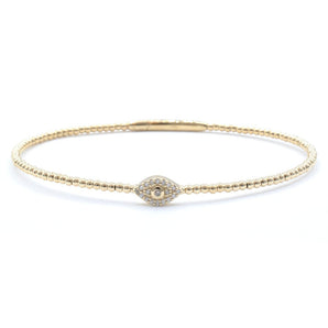 Diamond Eye Beaded Bangle Bracelet 14K Yellow Gold