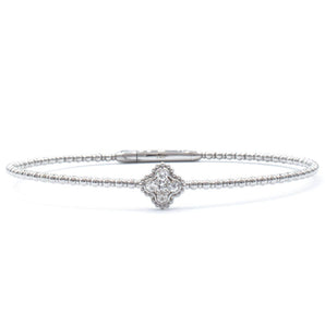 Diamond Clover Beaded Bangle Bracelet 14K White Gold