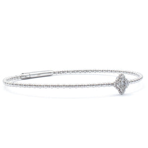 Diamond Clover Beaded Bangle Bracelet 14KW