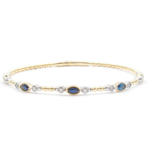 Sapphire and Diamond Beaded Bangle Bracelet 14K Yellow Gold