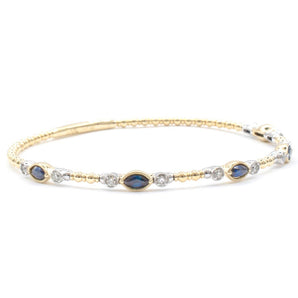 Sapphire and Diamond Beaded Bangle Bracelet 14K Yellow Gold