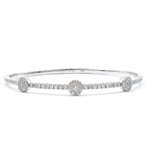 1.55 CTW Diamond Cluster Flexible Bangle Bracelet 14K White Gold