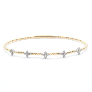 Round Diamond Station Beaded Bangle Bracelet 14K Yellow Gold