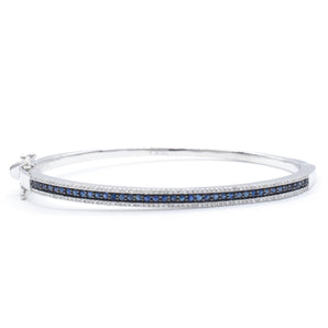 Sapphire and Diamond Hinged Bangle Bracelet 14K White Gold