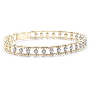 Round Diamond Flexible Beaded Bangle Bracelet 14K Yellow Gold