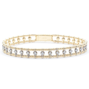 Round Diamond Flexible Beaded Bangle Bracelet 14K Yellow Gold