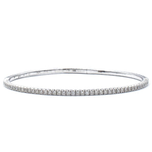 Round Diamond Flexible Tennis Bangle Bracelet 14K White Gold