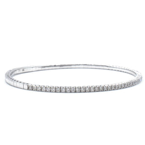 Round Diamond Flexible Tennis Bangle Bracelet 14K White Gold