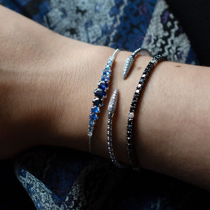 2.58 Carat Ombre-Sapphire and Diamond Bolo Bracelet 14K White Gold