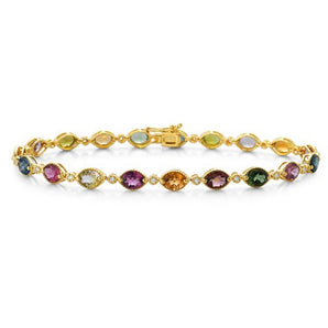 Multicolored Tourmaline and Diamond Link Bracelet 14K Yellow Gold