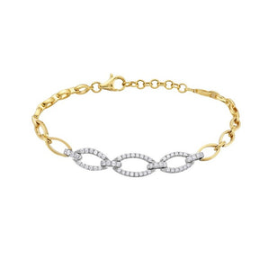 Diamond Pavé Oval Link Bracelet 14K Yellow and White Gold