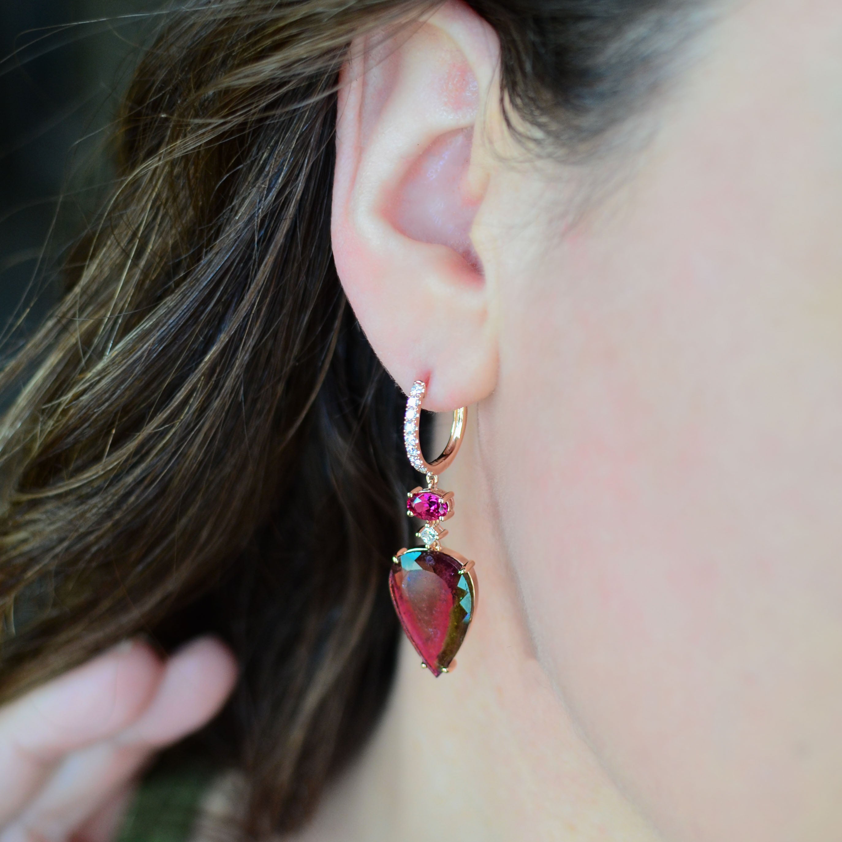 Statement Elegance: Tourmaline Slice Earrings with Dazzling Gemstone Accents