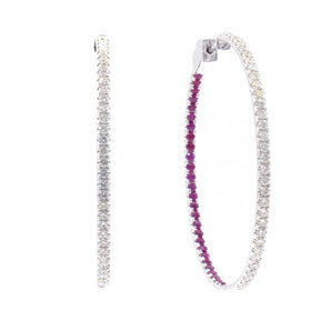 Diamond and Ruby Inside-Outside Hoop Earrings 14K White Gold