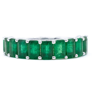 3.24 Carat Emerald 11 Stone Emerald-Cut Ring 14K White Gold