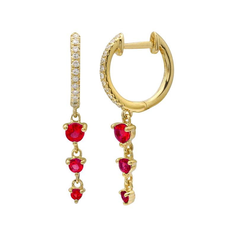 Dangling Ruby & Diamond Hinged Hoop Earrings