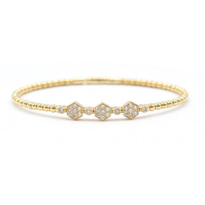 Diamond Hexagon Beaded Bangle Bracelet 14KY