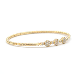 Diamond Hexagon Beaded Bangle Bracelet 14K Yellow Gold