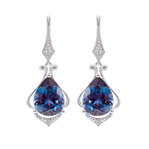 4.08 Carat Alexandrite and Diamond Dangle Earrings 14K White Gold