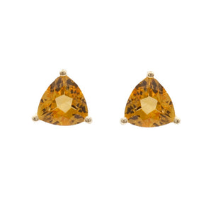 Trillion Cut Citrine Stud Earrings 14K Yellow Gold