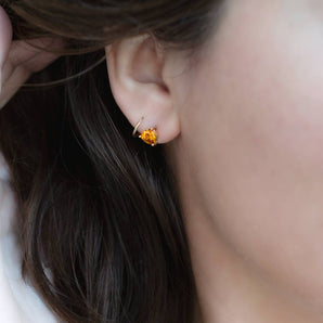 Trillion Cut Citrine Stud Earrings 14K Yellow Gold