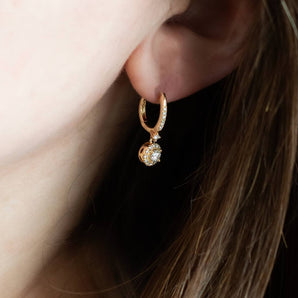 0.52 Carat Diamond Halo Drop Earrings 14K Yellow Gold