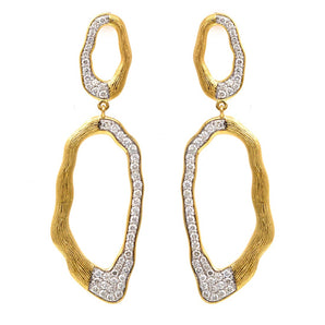 Wavy Oval Diamond Dangle Statement Earrings 14K Yellow Gold