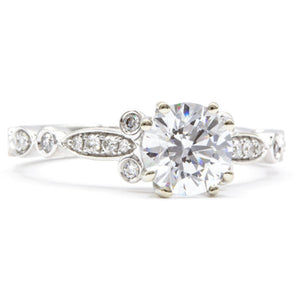 Round Diamond Vintage Style Engagement Ring 14KW