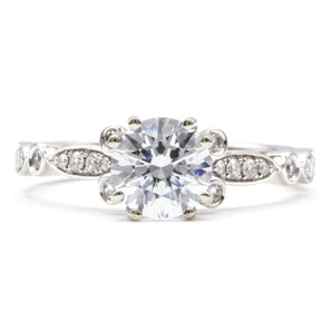 Round Diamond Vintage Style Engagement Ring 14K White Gold