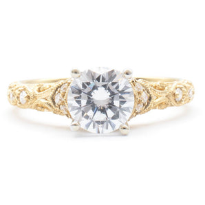 Round Diamond Vintage Style Engagement Ring 14K Yellow Gold