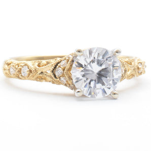 Round Diamond Vintage Style Engagement Ring 14K Yellow Gold