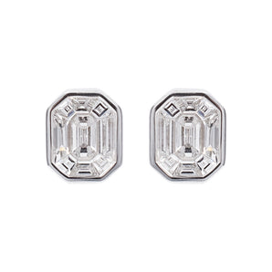 0.76 Carat Diamond Illusion-Set Emerald Shape Stud Earrings 18K White Gold
