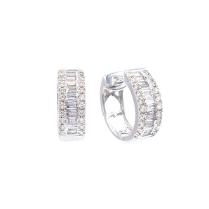 0.51 Carat Baguette and Round Diamond Huggie Earrings 18K White Gold