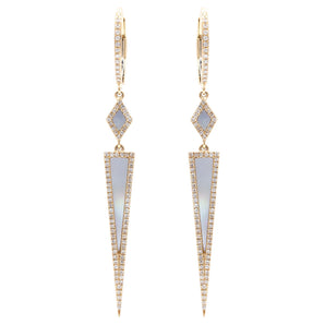 Diamond and Mother of Pearl Geometric Dangle Earrings 14K Yellow Gold