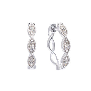 0.25 Carat Diamond Milgrain Hinged Hoop Earrings 14K White Gold