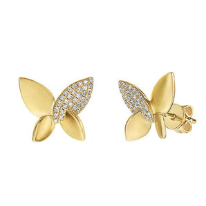 0.16 Carat Pavé Diamond Butterfly Earrings 14K Yellow Gold