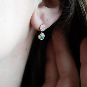 Pavé Diamond and Abalone Dangling Disc Earrings 14K Yellow Gold