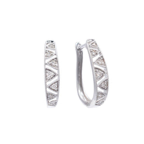 0.16 Carat Diamond Triangular Pattern Hinged Hoop Earrings 14K White Gold