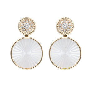 Fluted Mother of Pearl and Diamond Drop Earrings 14K Yellow Gold