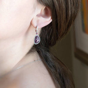 Amethyst Earrings with Ruby and Diamond Halo 14K White Gold