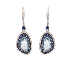 Blue Topaz Earrings with Sapphire and Diamond Halo 14K White Gold