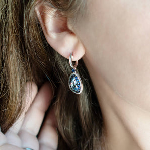 Blue Topaz Earrings with Sapphire and Diamond Halo 14K White Gold