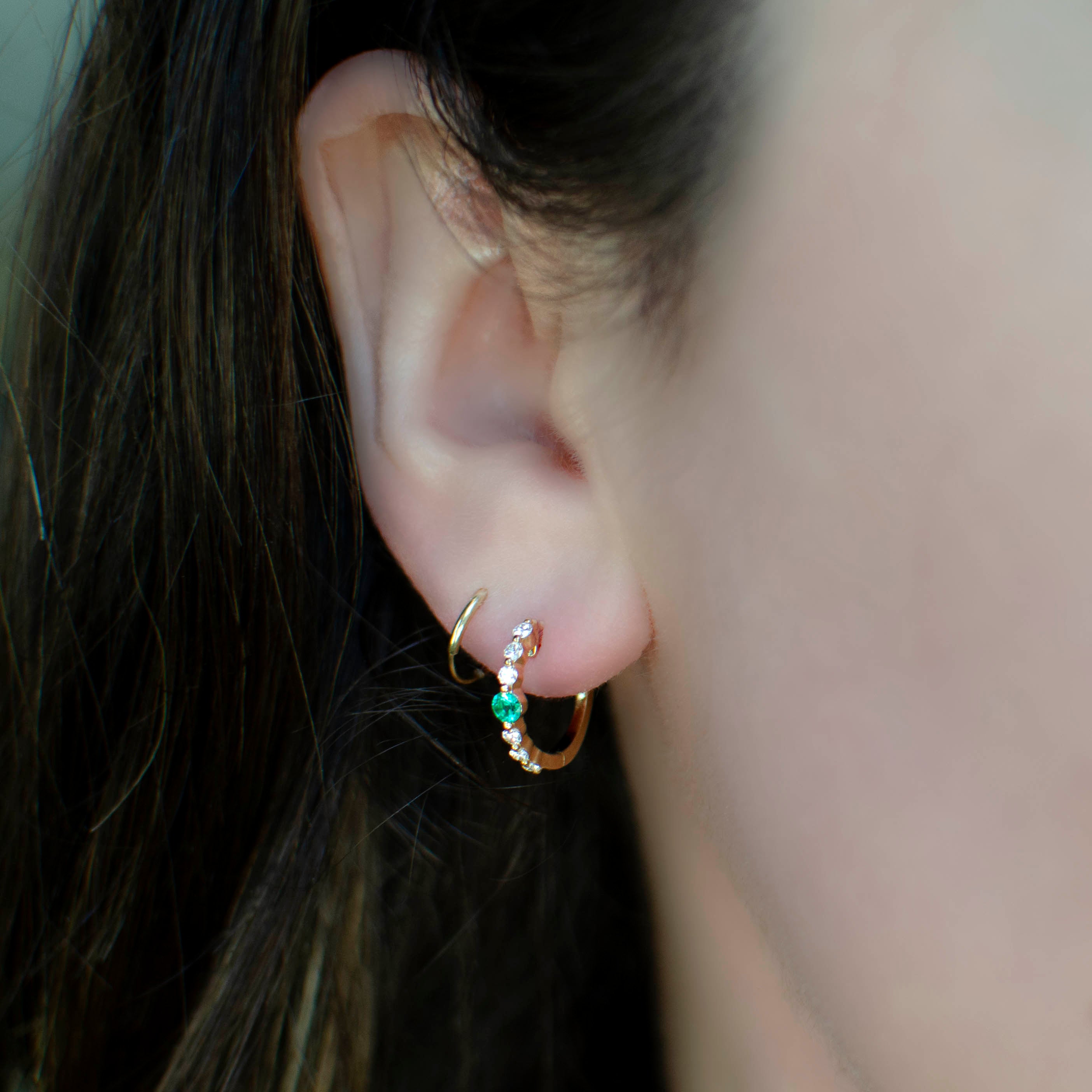 13mm Emerald & Diamond Hinged Hoop Earrings