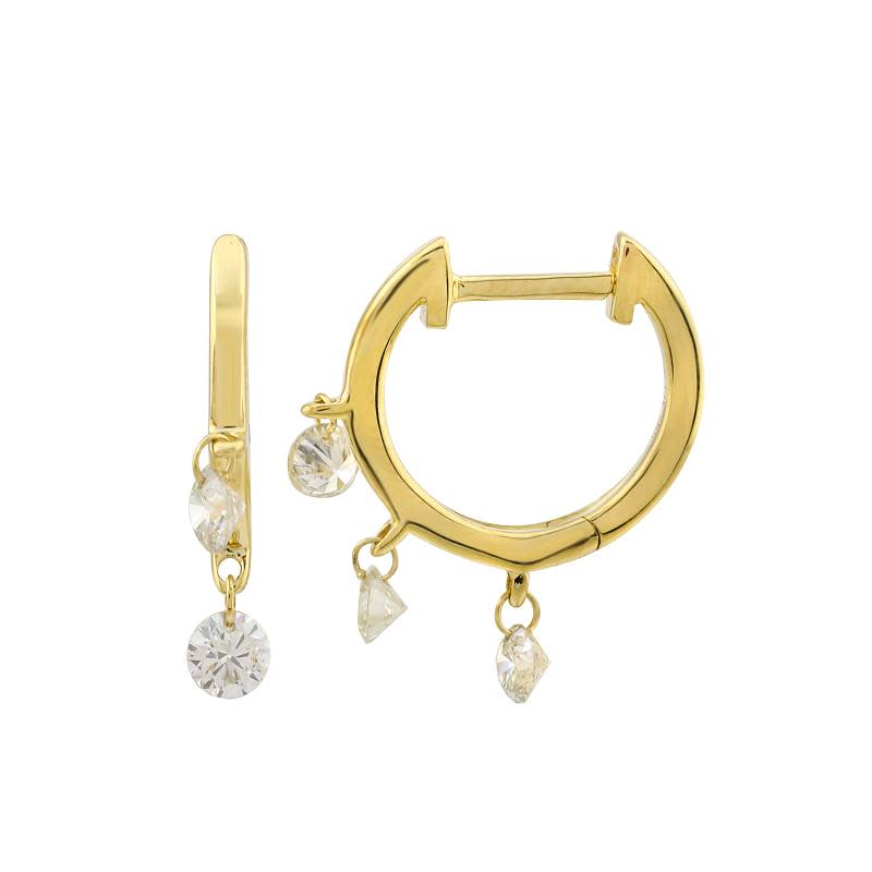 0.45 CTW Floating Diamond 11mm Gold Huggie Earrings